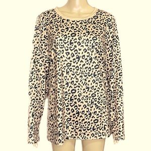 Leopard Print Long Sleeve Crew Neck Top Size XL